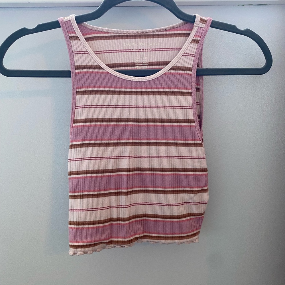 American Eagle Ribbed Pink Striped Tank